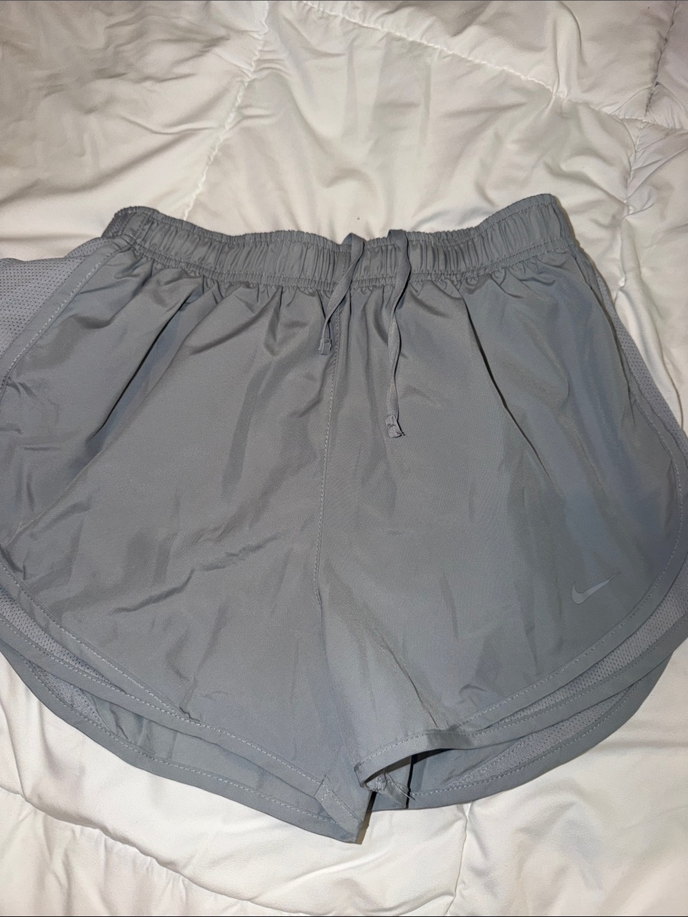 Nike Women's Dri-fit Light Gray Running Shorts with Drawstring Waist